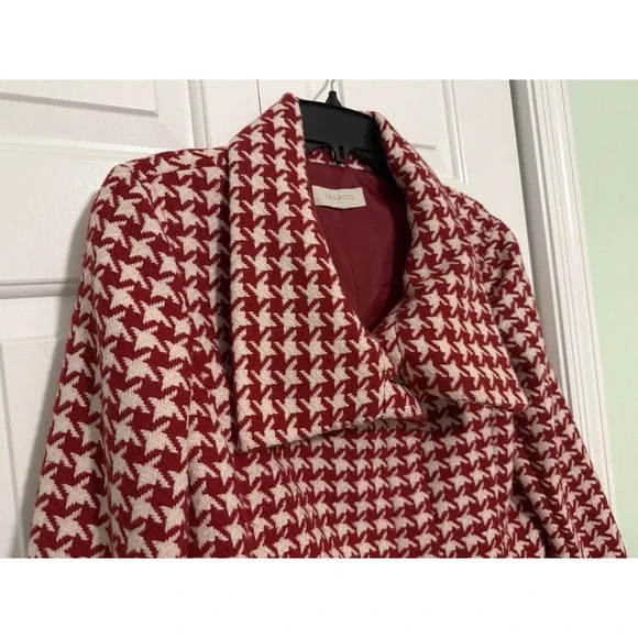 Talbots Moto Red White Houndstooth Wool Zip Up Jacket Size 10 Coat - Picture 5 of 9